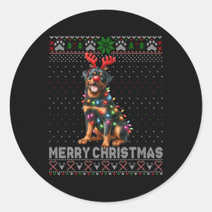 Sticker Rond Joyeux Noël mignon Rottweiler Amoureux des chiens
