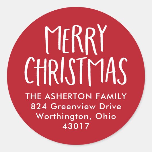 Sticker Rond Joyeux Noël mignon simple adresse de retour rouge (Devant)