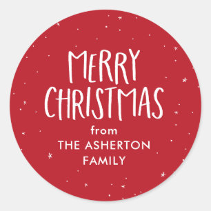 Sticker Rond Joyeux Noël mignon simple étoiles rouges points va