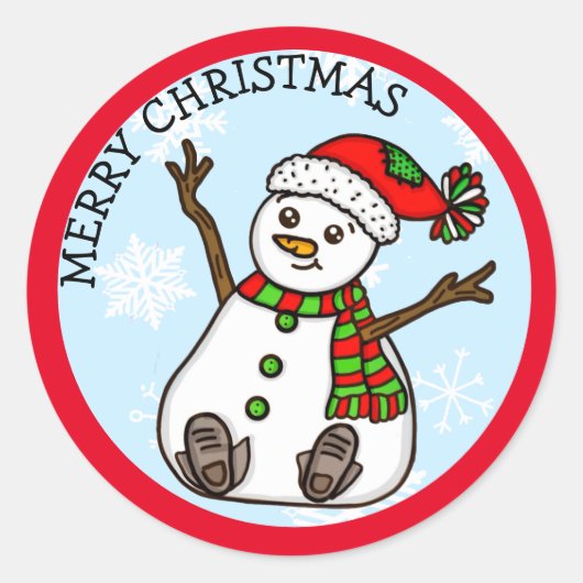 Sticker Rond Joyeux Noël mignon Snowman (Devant)