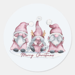 Sticker Rond Joyeux Noël Mignonne Aquarelle Gnomes de vacances