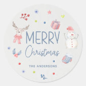 Sticker Rond Joyeux Noël Mignonne Aquarelle Vacances (Devant)