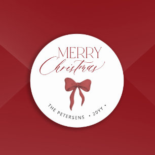 Sticker Rond Joyeux Noël minimaliste élégant ruban rouge vacanc