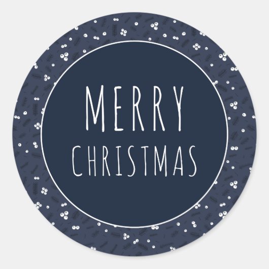 Sticker Rond Joyeux Noël moderne | Berries et pins (Devant)