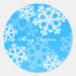 Sticker Rond Joyeux Noël moderne Blue Snowflakes Motif