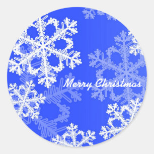 Sticker Rond Joyeux Noël Moderne Cobalt Blue Snowflakes