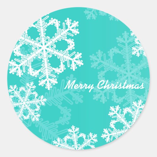 Sticker Rond Joyeux Noël moderne Cyan Snowflakes Motif (Devant)
