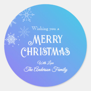 Sticker Rond Joyeux Noël Moderne Flocon de neige Violet Bleu