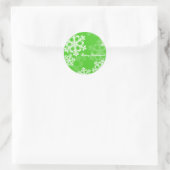 Sticker Rond Joyeux Noël moderne Green Snowflakes Motif (Sac)