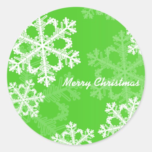 Sticker Rond Joyeux Noël moderne Green Snowflakes Motif (Devant)
