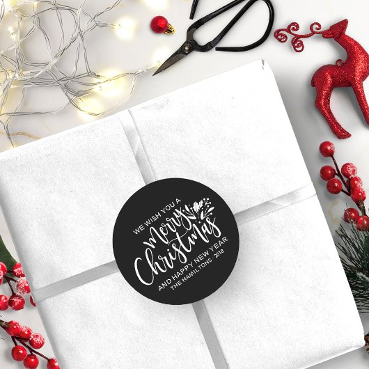 Sticker Rond Joyeux Noël moderne noir blanc