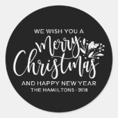 Sticker Rond Joyeux Noël moderne noir blanc (Devant)
