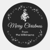 Sticker Rond Joyeux Noël moderne Noir Enveloppe Vacances Sceau (Devant)