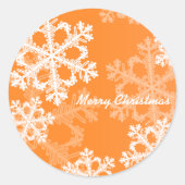 Sticker Rond Joyeux Noël moderne Orange Snowflakes Motif (Devant)