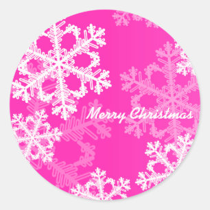 Sticker Rond Joyeux Noël moderne Pink Snowflakes Motif