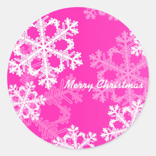 Sticker Rond Joyeux Noël moderne Pink Snowflakes Motif (Devant)