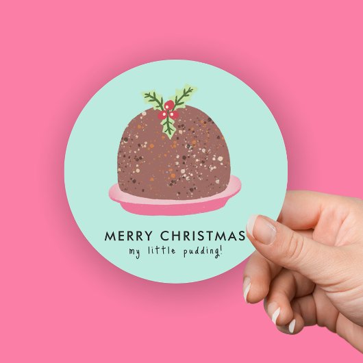 Sticker Rond Joyeux Noël Moderne Pudding Illustration