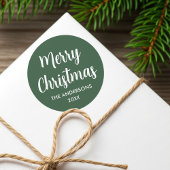Sticker Rond Joyeux Noël moderne Script personnalisé Nom vert