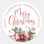 Sticker Rond Joyeux Noël moderne Script rouge Adresse de retour (Devant)