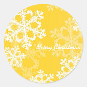 Sticker Rond Joyeux Noël moderne Yellow Snowflakes Motif