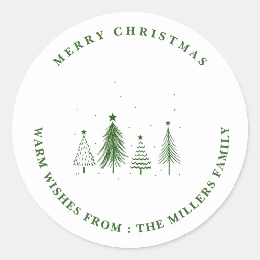 Sticker Rond Joyeux Noël | Motif d'arbre de Noël (Devant)