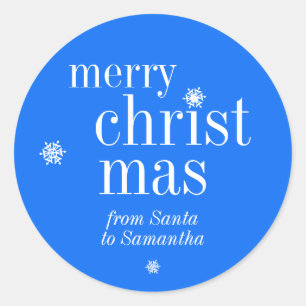Sticker Rond Joyeux Noël Neige bleu vif