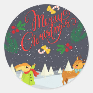 Sticker Rond Joyeux Noël Neige et Holly