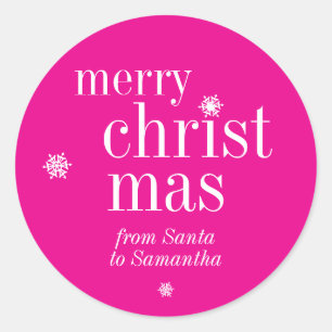 Sticker Rond Joyeux Noël Neige rose