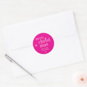 Sticker Rond Joyeux Noël Neige rose (Enveloppe)