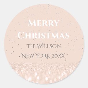 Sticker Rond Joyeux Noël Neige Rose Parties scintillant Classy