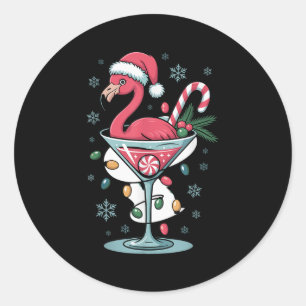 Sticker Rond Joyeux Noël Nk Flamingo Boire du vin Lumières X