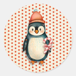 Sticker Rond Joyeux Noël   Noël des pingouins vintages