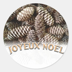 Sticker Rond Joyeux Noel Noël Pine Cône de Noël