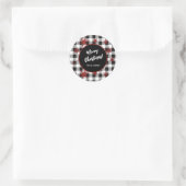 Sticker Rond Joyeux Noël noir blanc Buffalo Check (Sac)