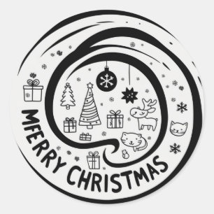 Sticker Rond Joyeux noël noir et blanc