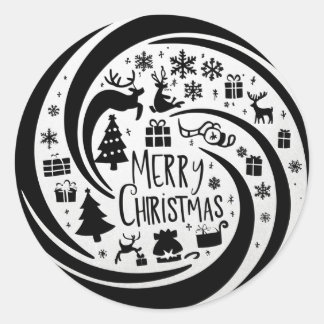 Sticker Rond Joyeux Noël noir graphique