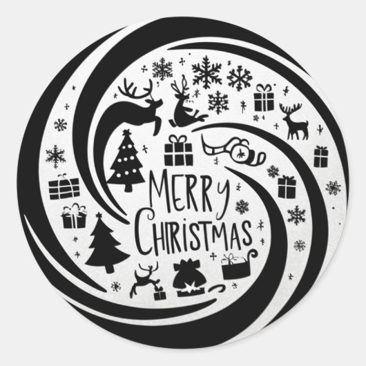 Sticker Rond Joyeux Noël noir graphique (Devant)
