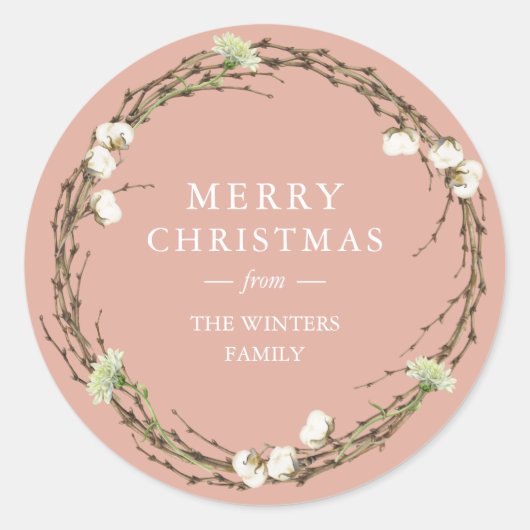 Sticker Rond Joyeux Noël Nom de famille Winter Greenery (Devant)