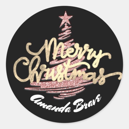 Sticker Rond Joyeux Noël Nom du script Gold Rose Blanc (Devant)