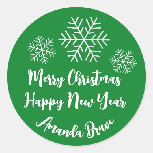 Sticker Rond Joyeux Noël Nom du script Snowflake gris vert (Devant)