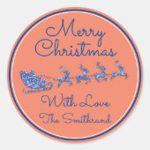 Sticker Rond Joyeux Noël Nom Grey Sleigh Père Noël Reindeer (Devant)