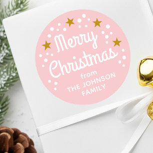 Sticker Rond Joyeux Noël Nom personnalisé Simple Rose