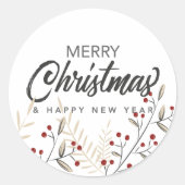 Sticker Rond Joyeux Noël Nouvel An Holly Berries (Devant)