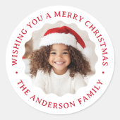 Sticker Rond Joyeux Noël ondulé frontière rouge photo (Devant)