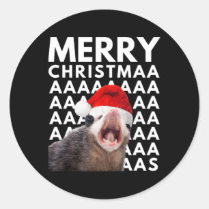 Sticker Rond Joyeux Noël Opossum Criant Amusement Hommes Femmes