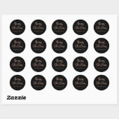Sticker Rond Joyeux Noël | Or Rose sur script Décontracté noir (Feuille)