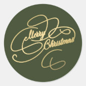 Sticker Rond Joyeux Noël or vert élégant script (Devant)