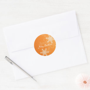 Sticker Rond Joyeux Noël Orange White Snowflake Minimaliste