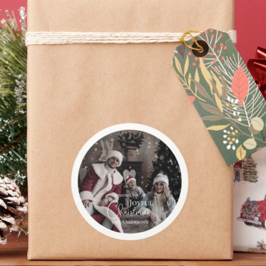 Sticker Rond Joyeux Noël ornement photo moderne