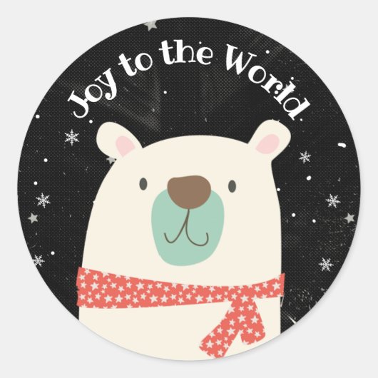Sticker Rond Joyeux Noël Ourse Polaire Mignon (Devant)